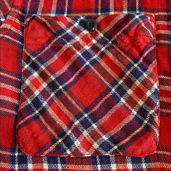 Ralph Lauren RL Utility linen cotton blend plaid shirt button front tunic hem M - Picture 5 of 12